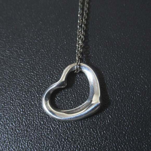 Tiffany & Co. Elsa Peretti Open Heart Necklace Pendant in 925 SV Silver for W...